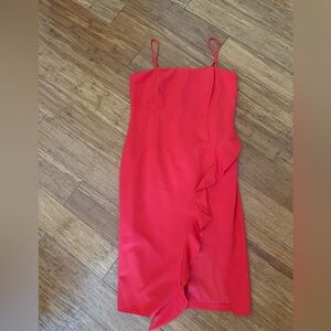 Bardot Asymmetrical Red Dress